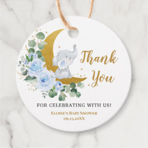 Pastel Blue Floral Greenery Elephant Thank You  Favour Tags