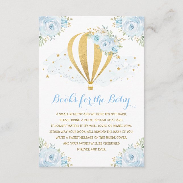 Pastel Blue Floral Hot Air Balloon Books for Baby Enclosure Card (Front)