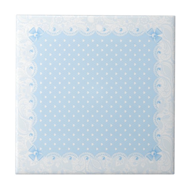 Pastel Blue Floral Lace & White Pearls Tile (Front)