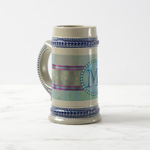 Pastel Blue Floral Monogram Beer Stein