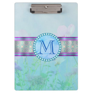 Pastel Blue Floral Monogram Clipboard