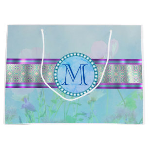 Pastel Blue Floral Monogram Large Gift Bag