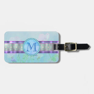 Pastel Blue Floral Monogram Luggage Tag