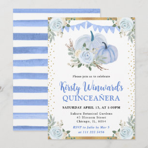 Pastel Blue Floral Pumpkin Fall Quinceañera Invitation