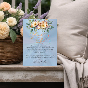 Pastel Blue - Floral & Silver Tiara Quinceanera Thank You Card