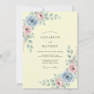 Pastel Blue Floral Sprig Wedding Invitation