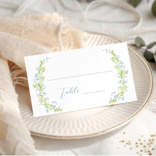 Pastel Blue Floral Wreath Bridal Shower Wedding Place Card