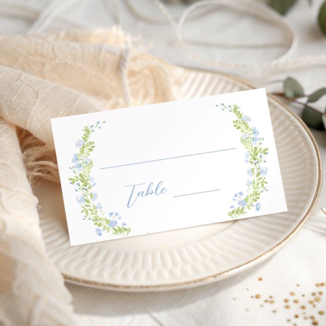 Pastel Blue Floral Wreath Bridal Shower Wedding Place Card (Creator Uploaded)