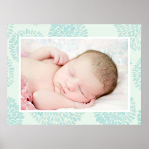 Pastel Blue Flower Pattern Custom Baby Photo Poster