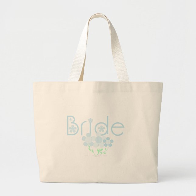 Pastel Blue Flowers Bride Large Tote Bag (Front)