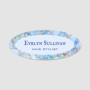 Pastel Blue Fluid Marble Name Tag