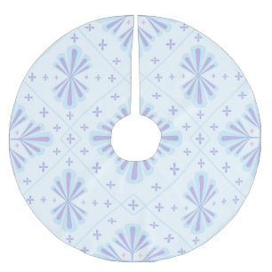Pastel Blue Geometric Floral Pattern Brushed Polyester Tree Skirt
