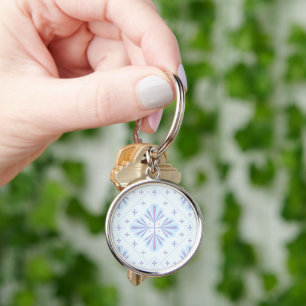 Pastel Blue Geometric Floral Pattern Key Ring