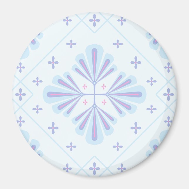 Pastel Blue Geometric Floral Pattern Magnet (Front)