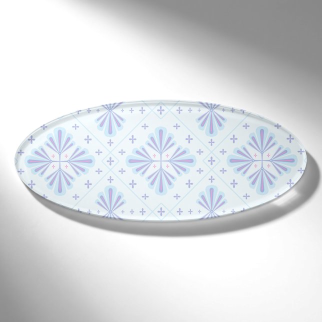 Pastel Blue Geometric Floral Pattern Name Tag (Front)