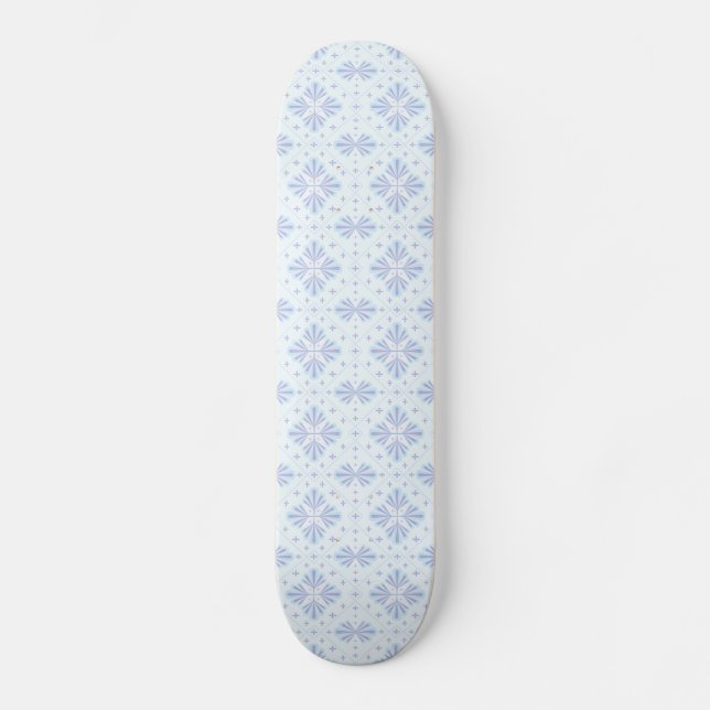 Pastel Blue Geometric Floral Pattern Skateboard (Front)