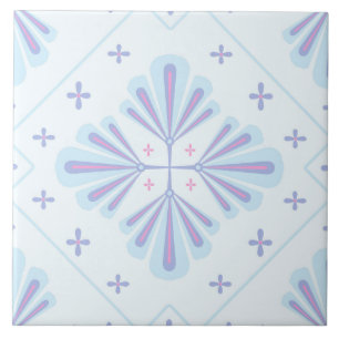 Pastel Blue Geometric Floral Pattern Tile