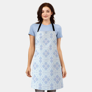 Pastel Blue Geometric Floral Repeat Pattern  Apron