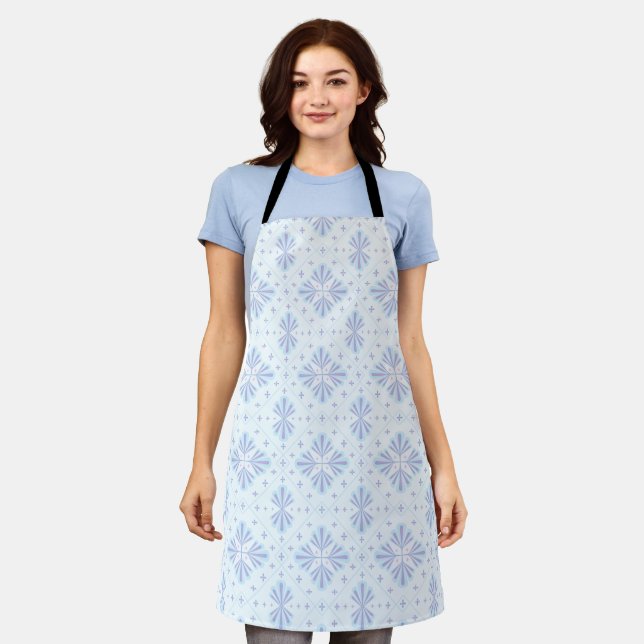 Pastel Blue Geometric Floral Repeat Pattern  Apron (Worn)
