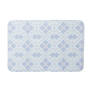Pastel Blue Geometric Floral Repeat Pattern Bath Mat