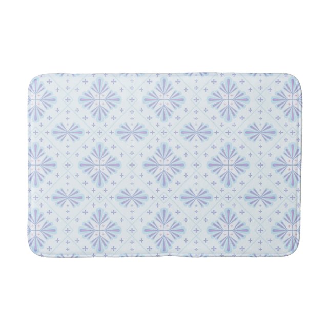 Pastel Blue Geometric Floral Repeat Pattern  Bath Mat (Front)