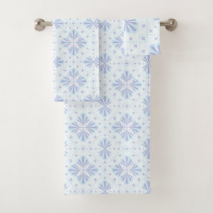 Pastel Blue Geometric Floral Repeat Pattern Bath Towel Set