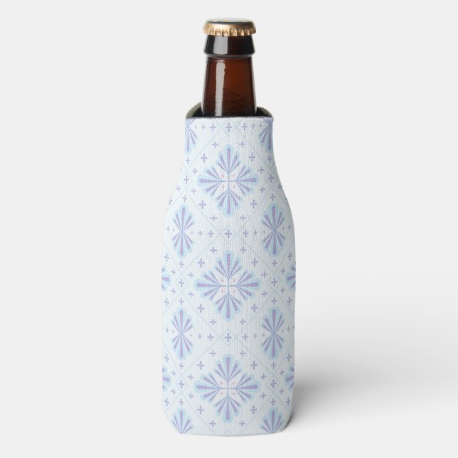 Pastel Blue Geometric Floral Repeat Pattern  Bottle Cooler (Bottle Front)
