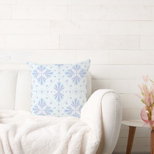 Pastel Blue Geometric Floral Repeat Pattern  Cushion (Couch)