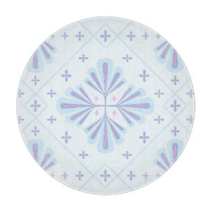 Pastel Blue Geometric Floral Repeat Pattern  Cutting Board