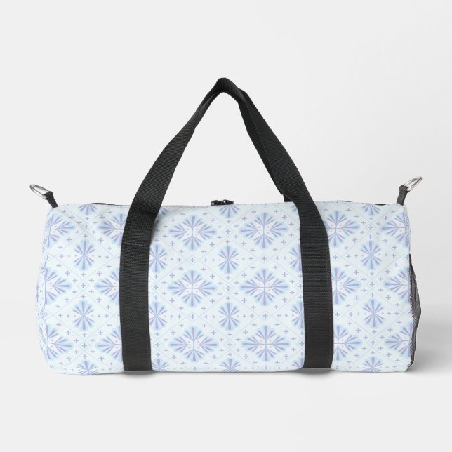Pastel Blue Geometric Floral Repeat Pattern  Duffle Bag (Front)