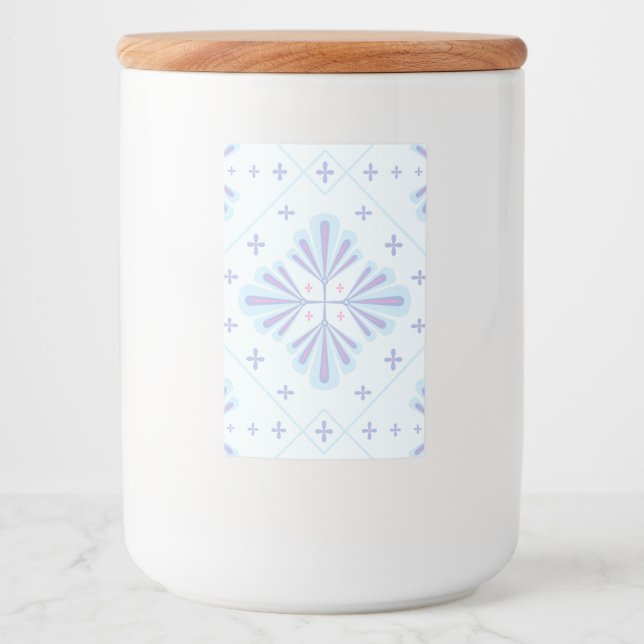 Pastel Blue Geometric Floral Repeat Pattern  Food Label (Front)