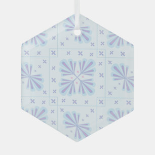 Pastel Blue Geometric Floral Repeat Pattern  Glass Tree Decoration