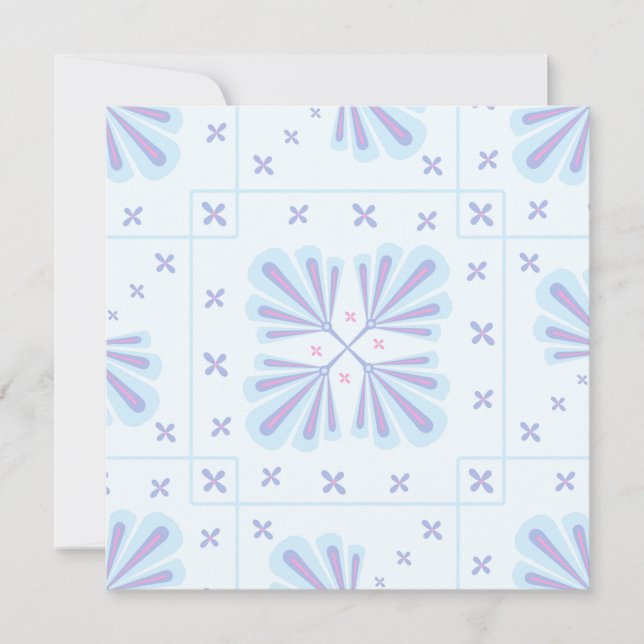 Pastel Blue Geometric Floral Repeat Pattern  Holiday Card (Front)