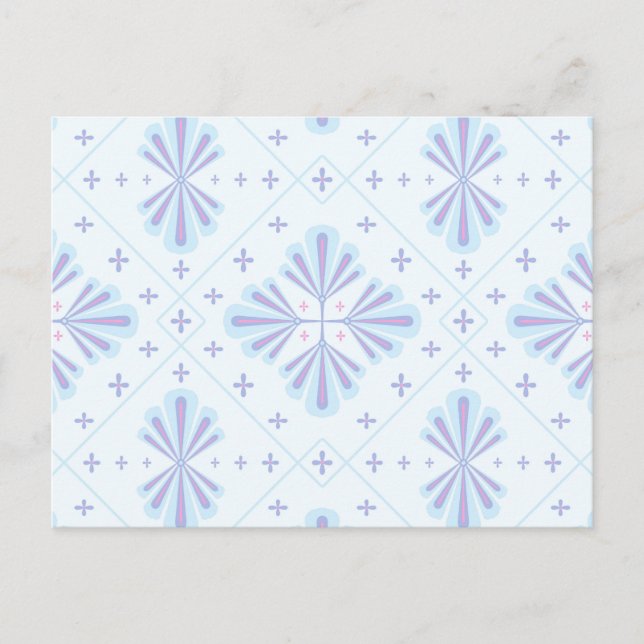 Pastel Blue Geometric Floral Repeat Pattern  Holiday Postcard (Front)