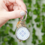 Pastel Blue Geometric Floral Repeat Pattern  Key Ring<br><div class="desc">Flower Petals Repeat Pattern</div>