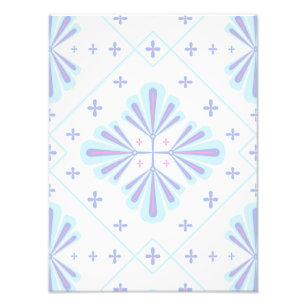 Pastel Blue Geometric Floral Repeat Pattern  Photo Print