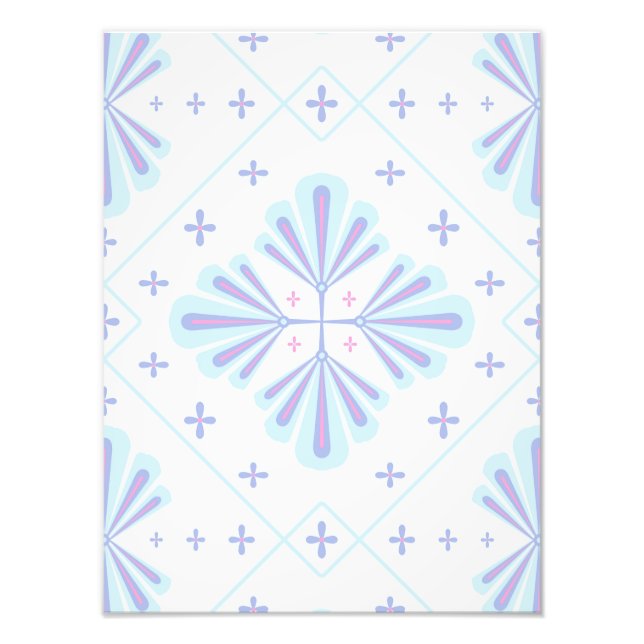 Pastel Blue Geometric Floral Repeat Pattern  Photo Print (Front)