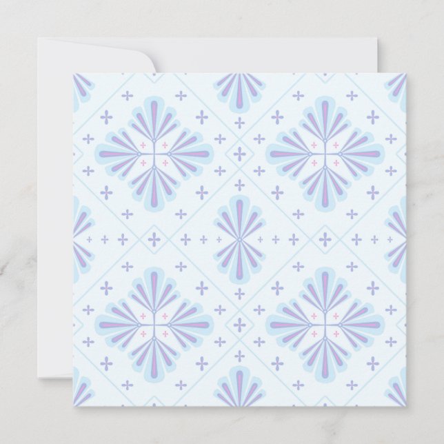 Pastel Blue Geometric Floral Repeat Pattern  Save The Date (Front)