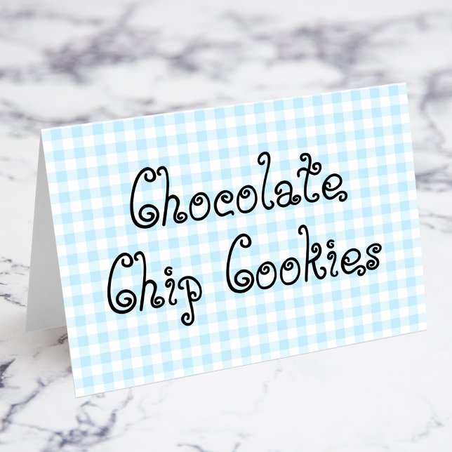 Pastel Blue Gingham Food Cards (Pastel Blue Gingham Chocolate Chip Cookies Food Cards)