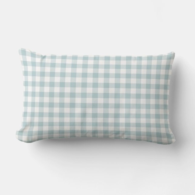 Pastel Blue Gingham Pattern Chequered Lumbar Cushion (Front)