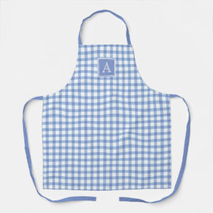 Pastel Blue Gingham Plaid Chequered Modern Monogra Apron