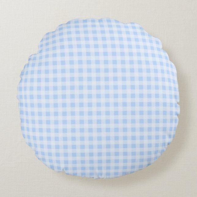 Pastel Blue Gingham Round Cushion (Front)