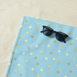 Pastel Blue Gold Confetti Dots   Beach Towel