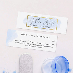 Pastel Blue & Gold Watercolor Elegant Appointment Mini Business Card