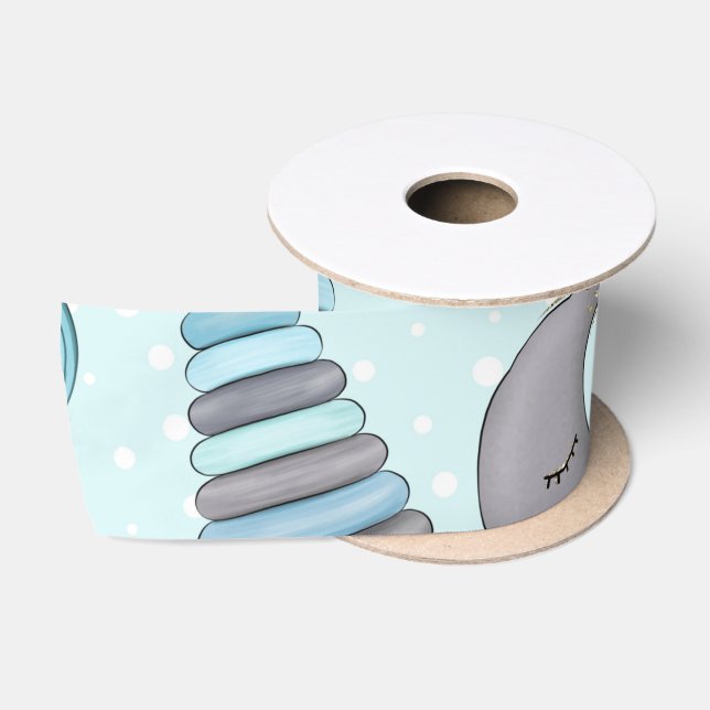 PASTEL BLUE & GRAY BABY ITEMS SATIN RIBBON (Spool)