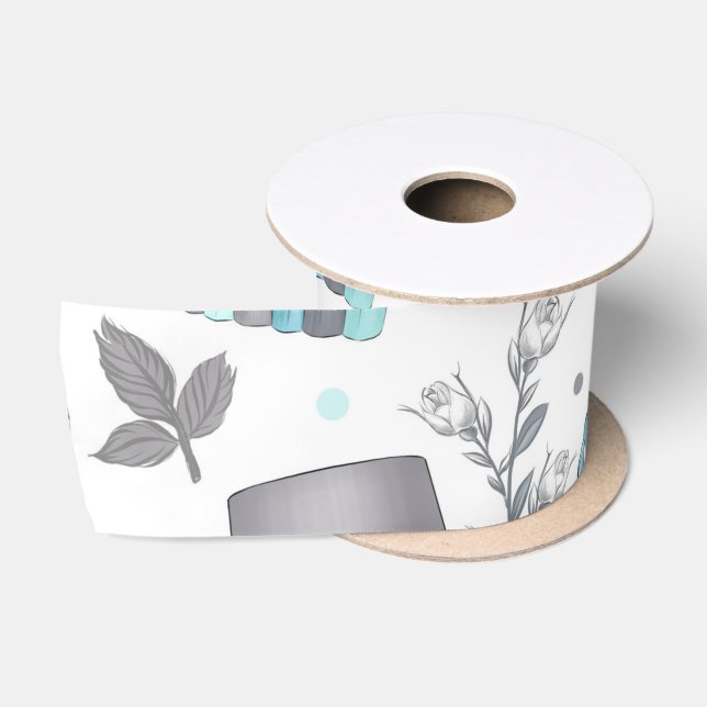 PASTEL BLUE & GRAY BABY ITEMS SATIN RIBBON (Spool)