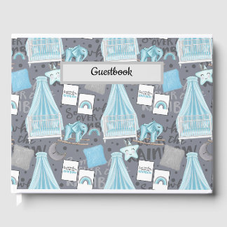 PASTEL BLUE & GRAY BABY NURSERY SCENE GUEST BOOK
