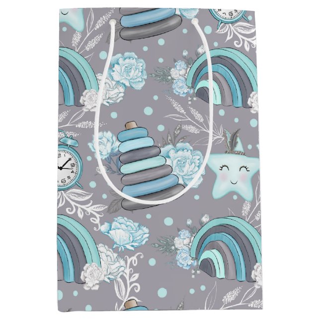 PASTEL BLUE GRAY WHITE BABY ITEMS MEDIUM GIFT BAG (Front)