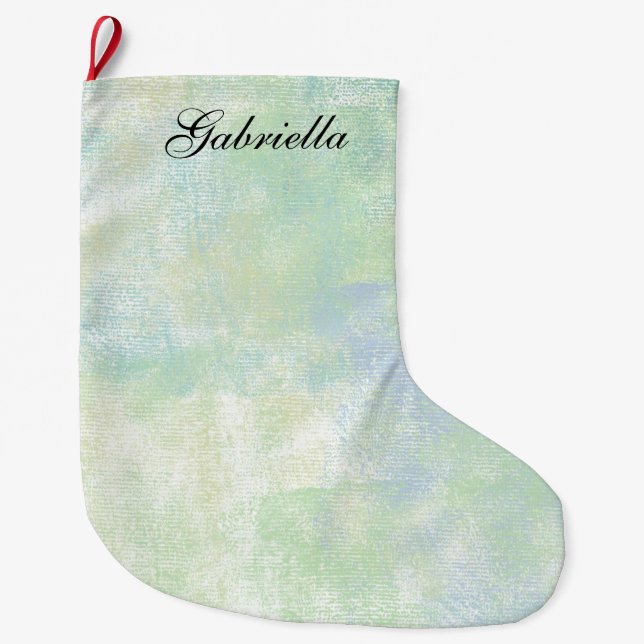 Pastel Blue Green Abstract Personalised Large Christmas Stocking (Front)