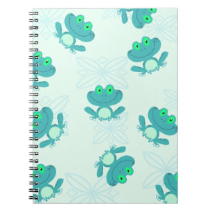 PASTEL BLUE GREEN CARTOON FROGS FROGGIES PATTERN C SPIRAL NOTEBOOK
